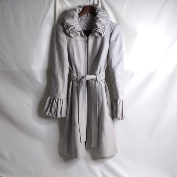 ZARA Women's Wool Coat with Ruffle Collar and Cuff, Size Small - Picture 1 of 9